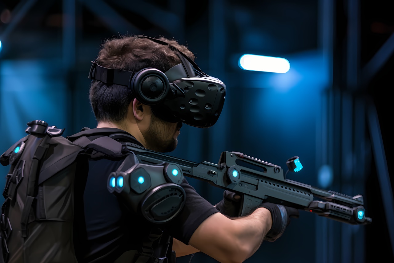 Jogando com arma e óculos VR..