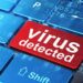Aviso de vírus identificado em teclado virtual após abrir arquivo com destaque em vermelho